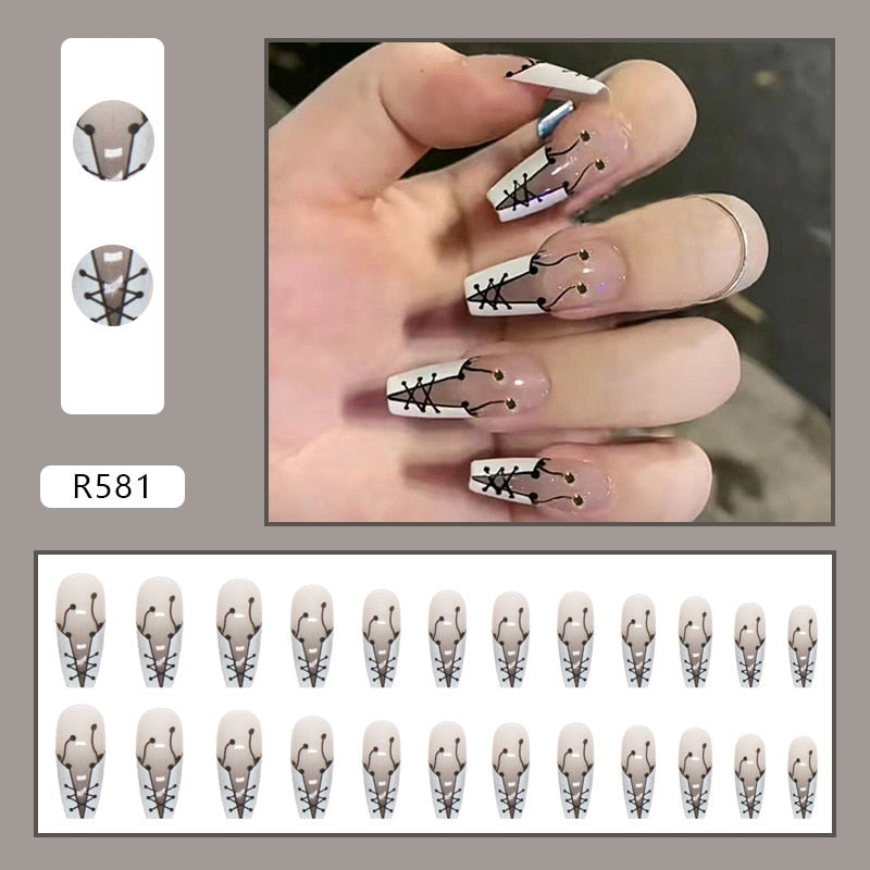 24Pcs/Set Short Kawaii Press on Fake Nails Set R581 Accessories by The Kawaii Shoppu | The Kawaii Shoppu