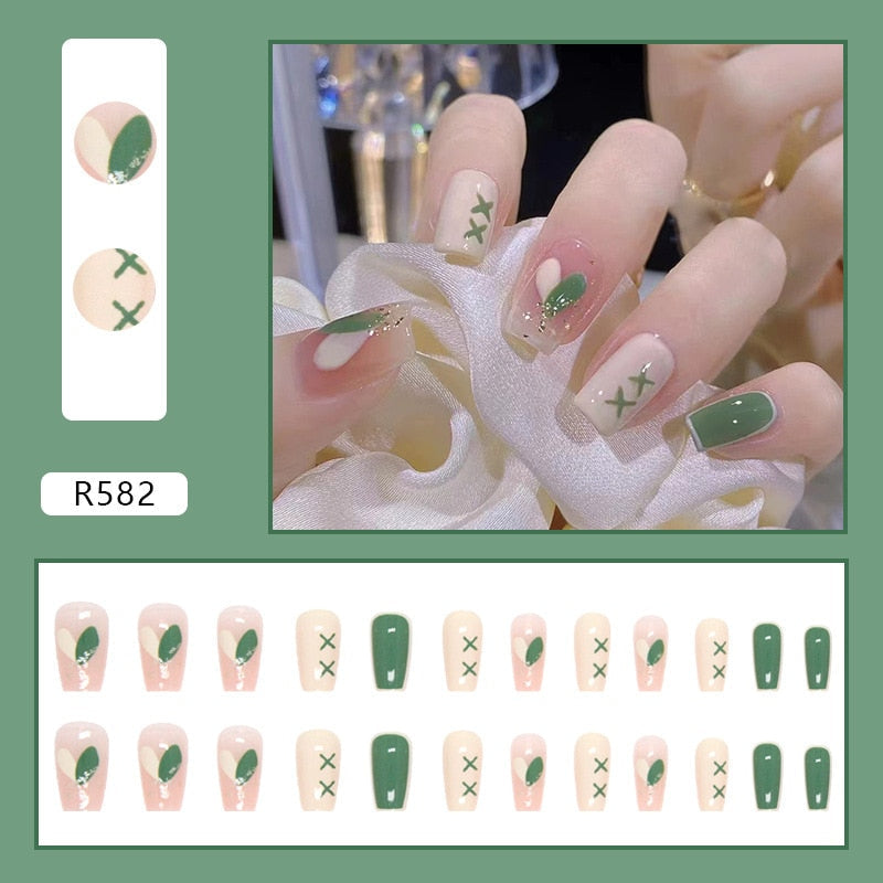 24Pcs/Set Short Kawaii Press on Fake Nails Set R582 Accessories by The Kawaii Shoppu | The Kawaii Shoppu