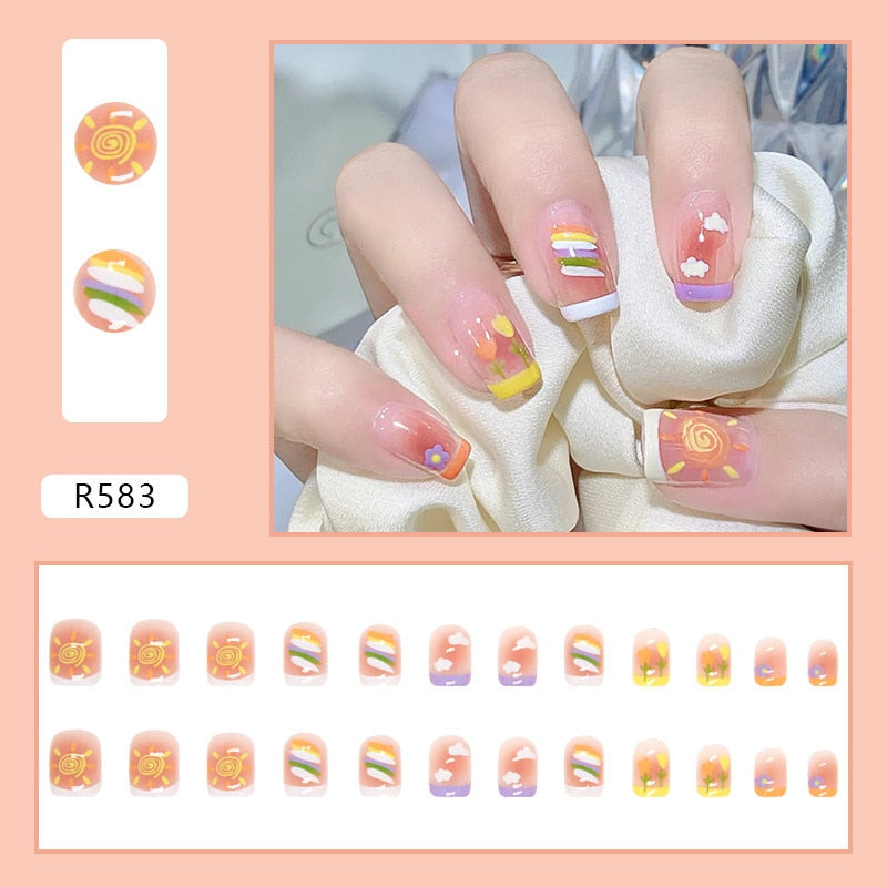 24Pcs/Set Short Kawaii Press on Fake Nails Set R583 Accessories by The Kawaii Shoppu | The Kawaii Shoppu