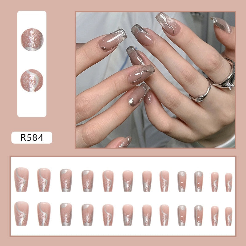 24Pcs/Set Short Kawaii Press on Fake Nails Set R584 Accessories by The Kawaii Shoppu | The Kawaii Shoppu