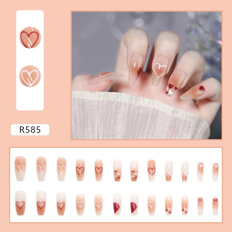 24Pcs/Set Short Kawaii Press on Fake Nails Set R585 Accessories by The Kawaii Shoppu | The Kawaii Shoppu