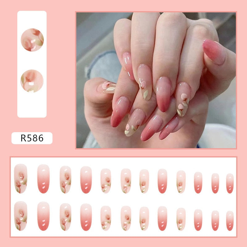 24Pcs/Set Short Kawaii Press on Fake Nails Set R586 Accessories by The Kawaii Shoppu | The Kawaii Shoppu