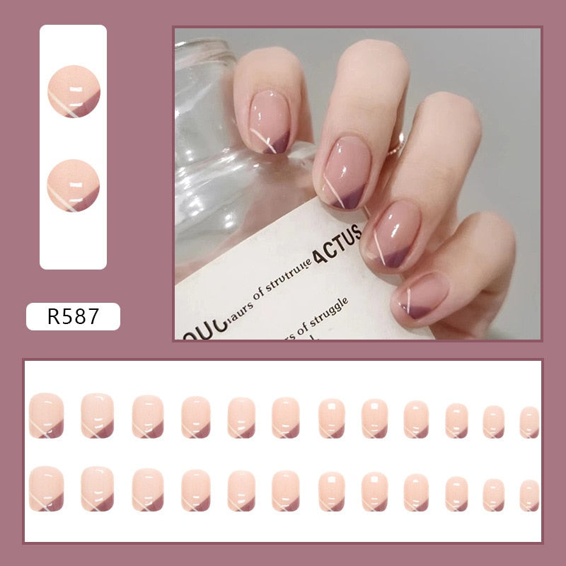 24Pcs/Set Short Kawaii Press on Fake Nails Set R587 Accessories by The Kawaii Shoppu | The Kawaii Shoppu