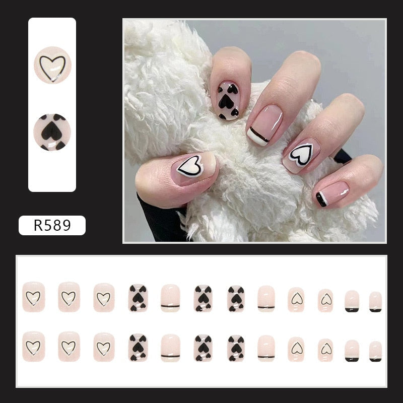 24Pcs/Set Short Kawaii Press on Fake Nails Set R589 Accessories by The Kawaii Shoppu | The Kawaii Shoppu