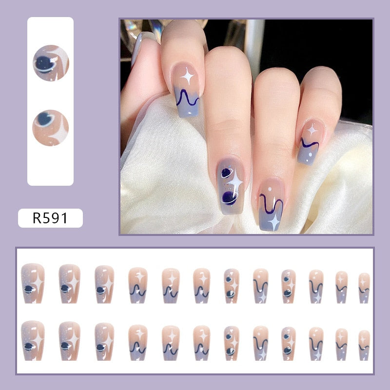 24Pcs/Set Short Kawaii Press on Fake Nails Set R591 Accessories by The Kawaii Shoppu | The Kawaii Shoppu