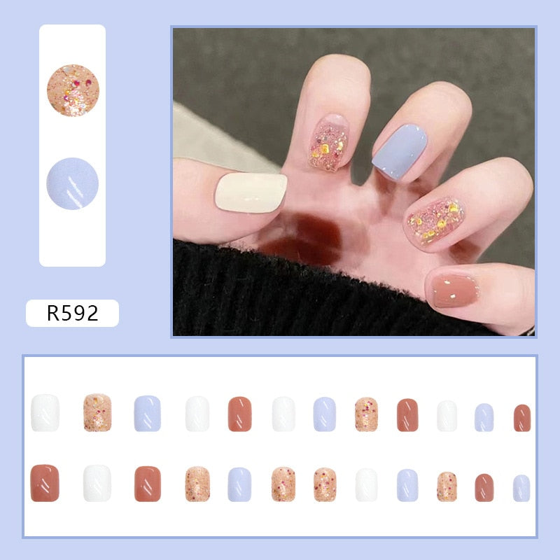 24Pcs/Set Short Kawaii Press on Fake Nails Set R592 Accessories by The Kawaii Shoppu | The Kawaii Shoppu