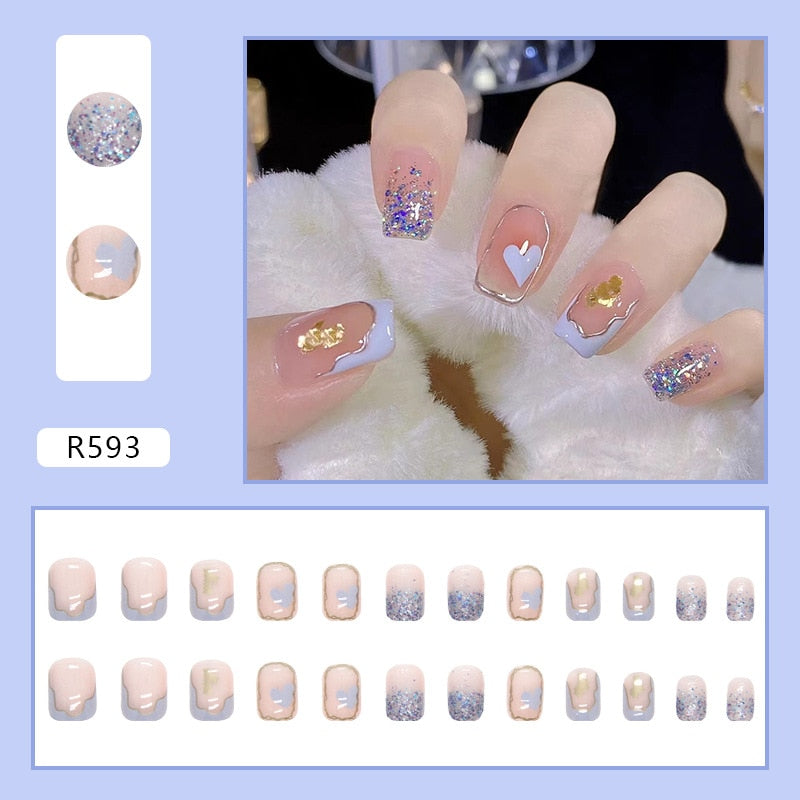 24Pcs/Set Short Kawaii Press on Fake Nails Set R593 Accessories by The Kawaii Shoppu | The Kawaii Shoppu