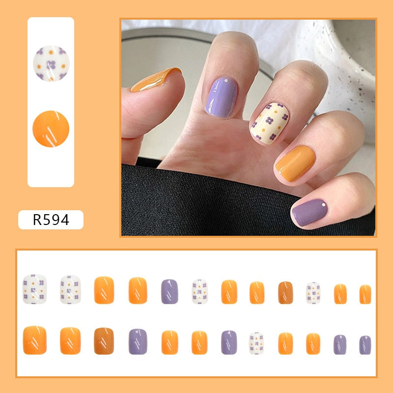 24Pcs/Set Short Kawaii Press on Fake Nails Set R594 Accessories by The Kawaii Shoppu | The Kawaii Shoppu