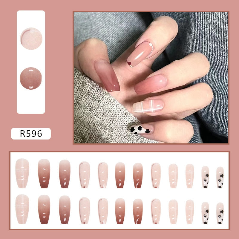 24Pcs/Set Short Kawaii Press on Fake Nails Set R596 Accessories by The Kawaii Shoppu | The Kawaii Shoppu