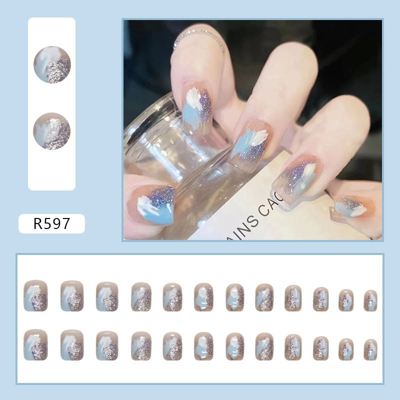 24Pcs/Set Short Kawaii Press on Fake Nails Set R597 Accessories by The Kawaii Shoppu | The Kawaii Shoppu