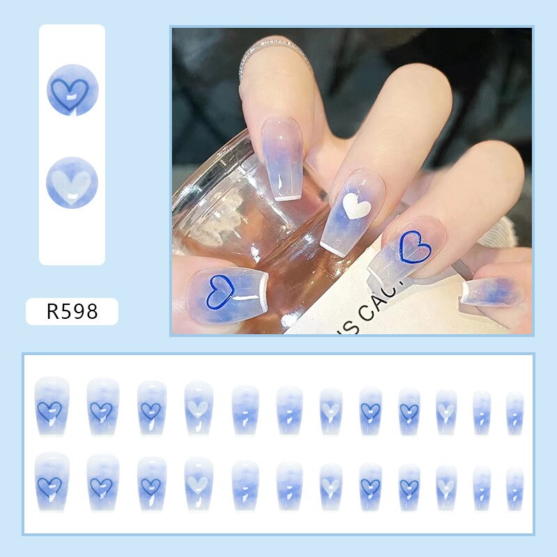 24Pcs/Set Short Kawaii Press on Fake Nails Set R598 Accessories by The Kawaii Shoppu | The Kawaii Shoppu