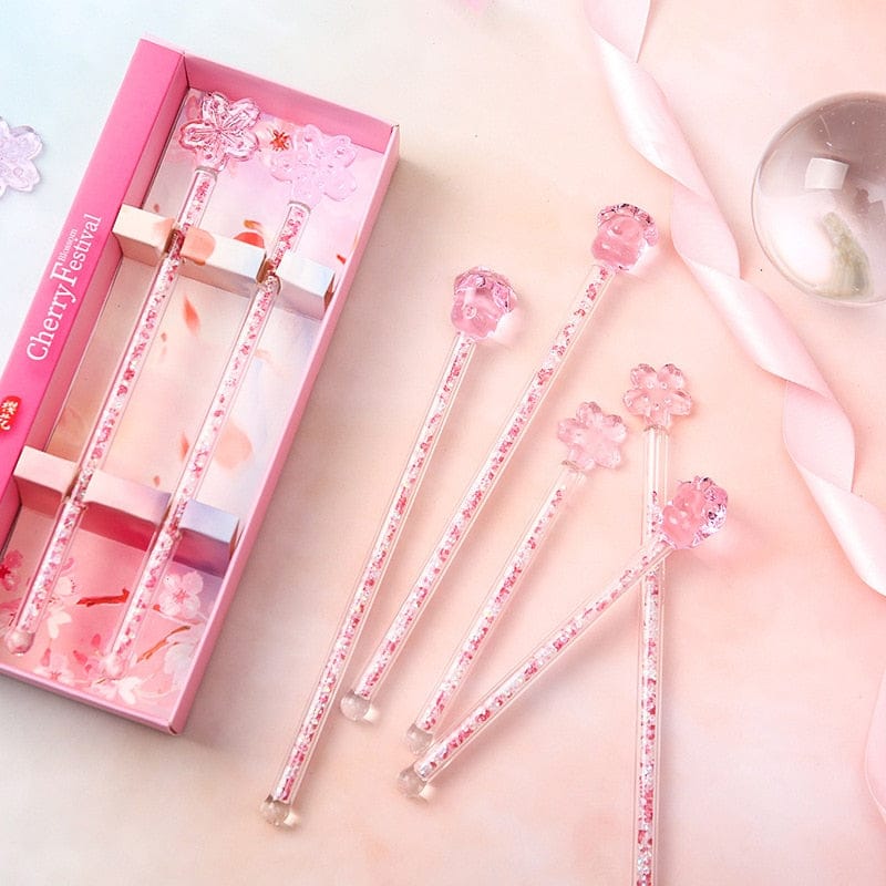 2pcs Kawaii Sakura Glass Coffee Spoon with Bling Sequins Accessories The Kawaii Shoppu