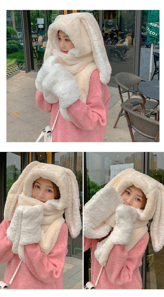 3 in 1 Fluffy Bunny Gloves Scarf Hat Fashion The Kawaii Shoppu