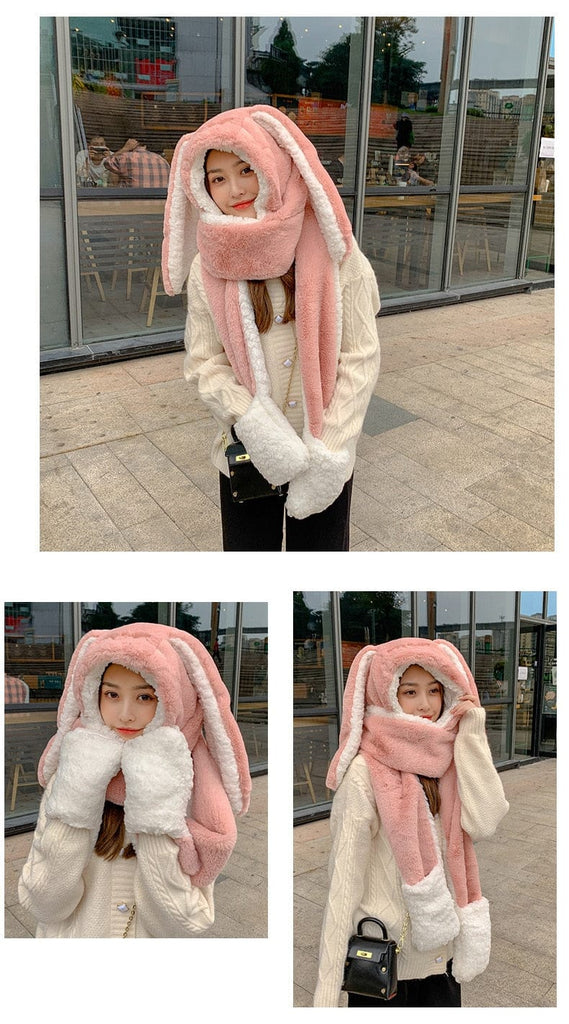 3 in 1 Fluffy Bunny Gloves Scarf Hat Fashion The Kawaii Shoppu