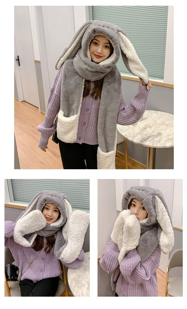 3 in 1 Fluffy Bunny Gloves Scarf Hat Fashion The Kawaii Shoppu