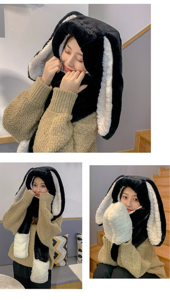 3 in 1 Fluffy Bunny Gloves Scarf Hat Fashion The Kawaii Shoppu