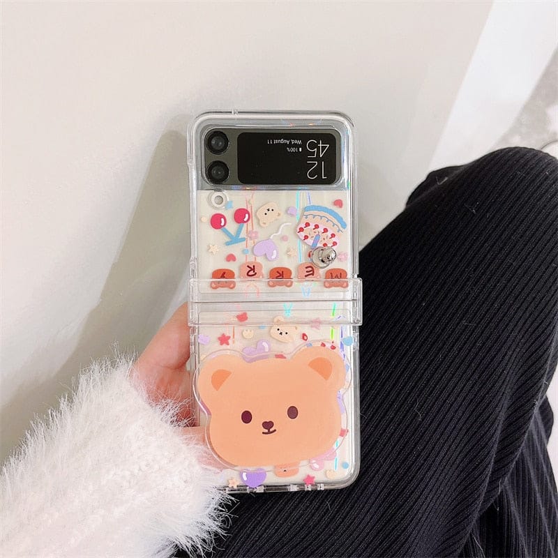 3 in 1 Laser Phone Holder Case For Samsung Galaxy Z Flip 3 For Z Flip 3 Bear Grip Phone Cases & Covers The Kawaii Shoppu