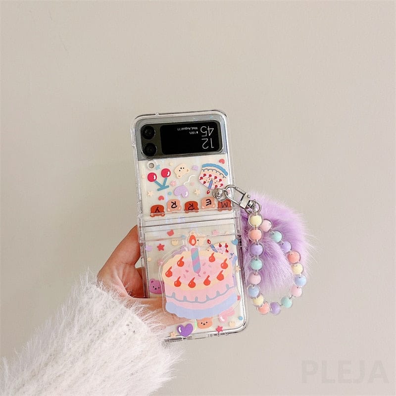 3 in 1 Laser Phone Holder Case For Samsung Galaxy Z Flip 3 For Z Flip 3 Cake & Pompom Phone Cases & Covers The Kawaii Shoppu