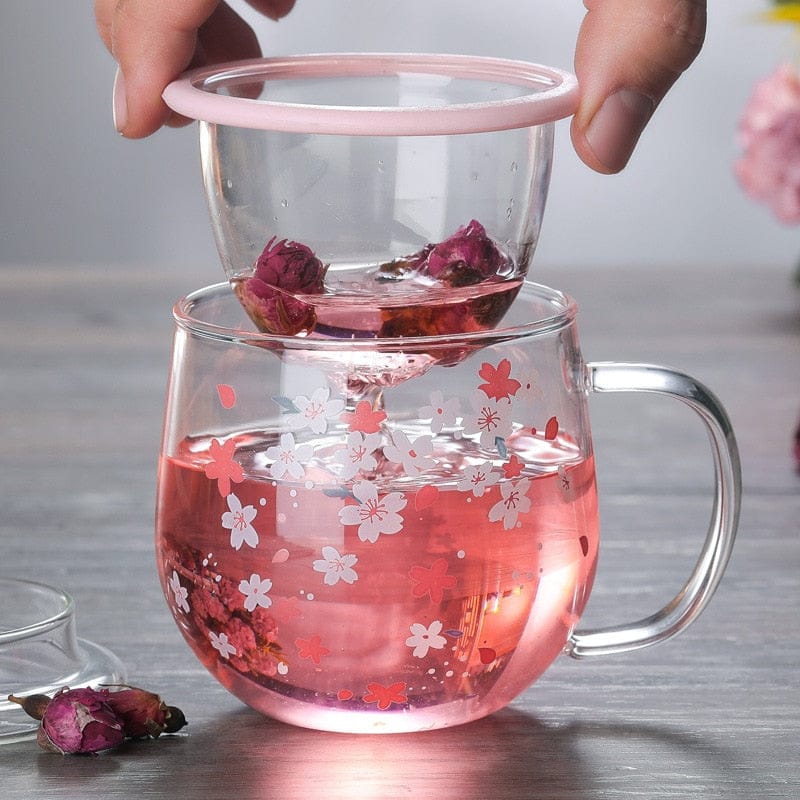 300ml Tea Infuse Sakura Glass Cup null The Kawaii Shoppu