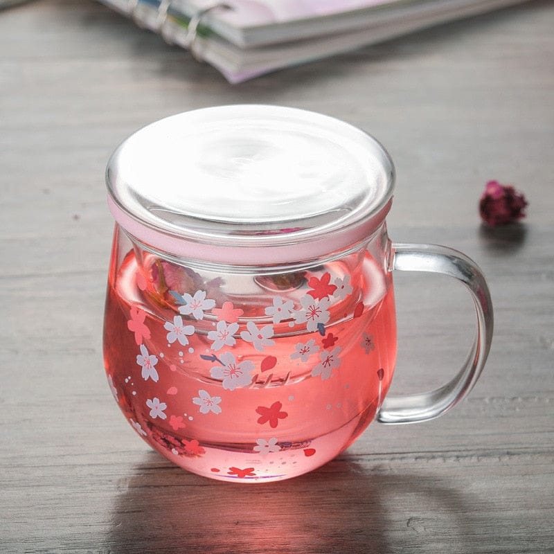 300ml Tea Infuse Sakura Glass Cup null The Kawaii Shoppu