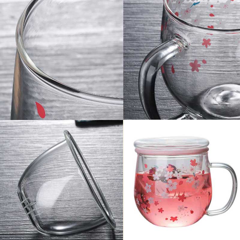 300ml Tea Infuse Sakura Glass Cup null The Kawaii Shoppu