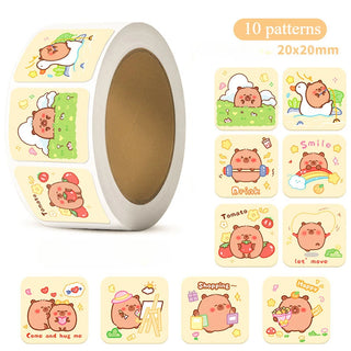 300pcs Capybara Sticker Roll – Cute Cartoon Seal Stickers