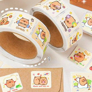 300pcs Capybara Sticker Roll – Cute Cartoon Seal Stickers