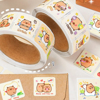 300pcs Capybara Sticker Roll – Cute Cartoon Seal Stickers