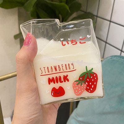 380ml Kawaii Milk Glass Water Cup Strawberry Cup The Kawaii Shoppu