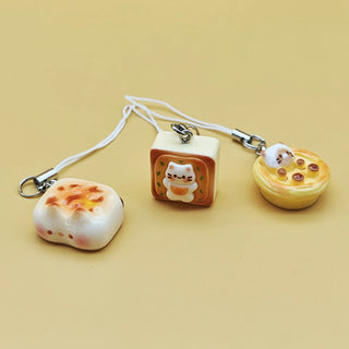 3pcs Cat Bread Phone Charm Set