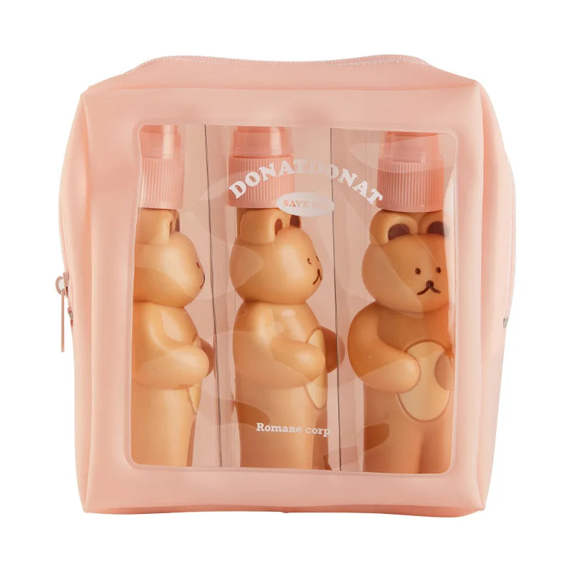 3Pcs/Set Bear Cute Portable Lotion Spray/Pump Refillable Bottle Set with Bag Beauty Accessory by The Kawaii Shoppu | The Kawaii Shoppu