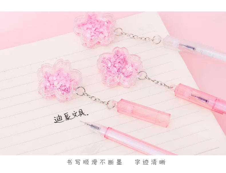 4 pcs/lot Cherry Sakura Quicksand Sequins Gel Pen Pink Black ink Stationery by The Kawaii Shoppu | The Kawaii Shoppu