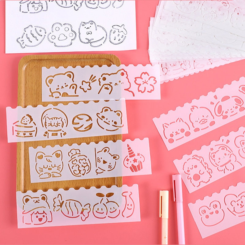 4pcs/set Kawaii Cute Cartoon Hollow Painting Stencils Stationery by The Kawaii Shoppu | The Kawaii Shoppu