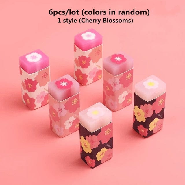 6pcs Kawaii Fruity Sakura Erasers cherry blossoms Stationery The Kawaii Shoppu