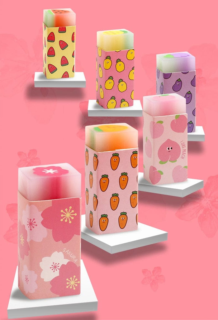 6pcs Kawaii Fruity Sakura Erasers Stationery The Kawaii Shoppu