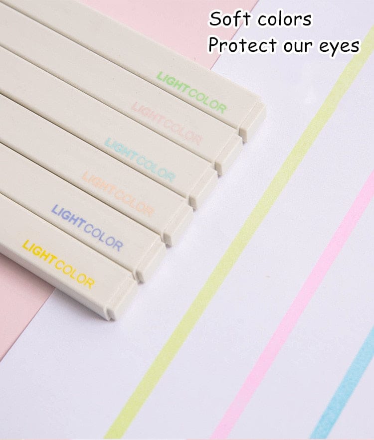 6pcs/lot Soft Color Kyuto 2D Highlighters Stationery The Kawaii Shoppu