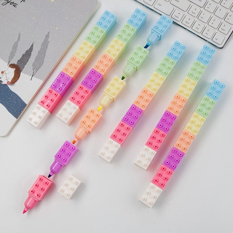 6pcs Pastel Color Building Block Highlighter Pen Set – The Kawaii Shoppu