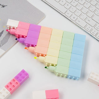 6pcs Pastel Color Building Block Highlighter Pen Set Stationery The Kawaii Shoppu