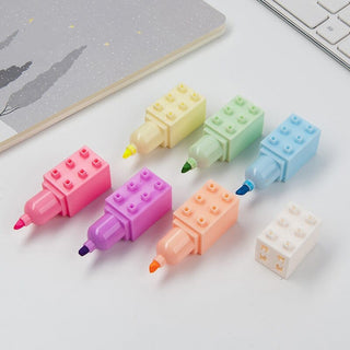 6pcs Pastel Color Building Block Highlighter Pen Set Stationery The Kawaii Shoppu