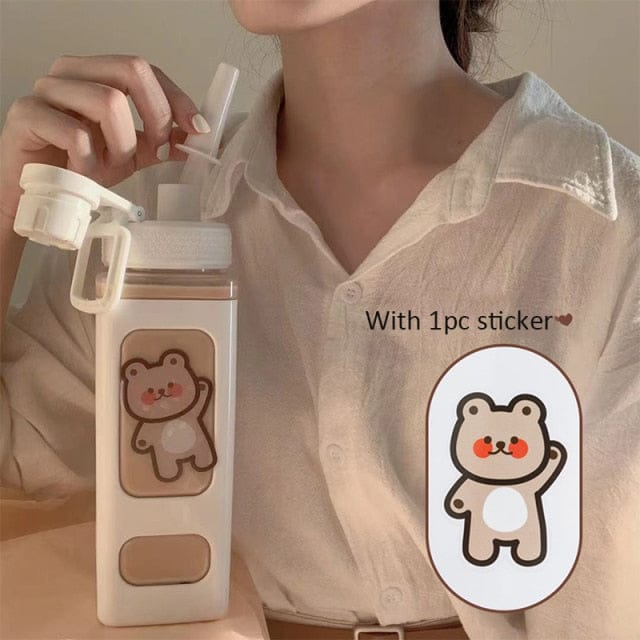 900ml Kawaii Bear Water Bottle With Straw 700ml White Bottle The Kawaii Shoppu