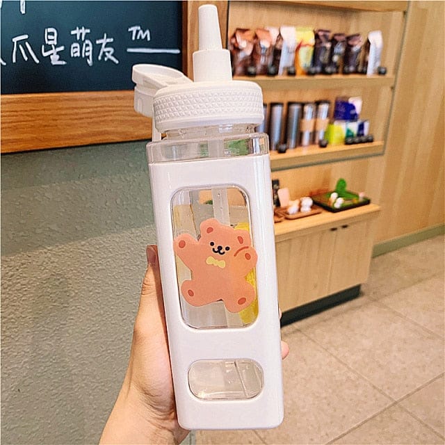 900ml Kawaii Bear Water Bottle With Straw 900ml White B Bottle The Kawaii Shoppu