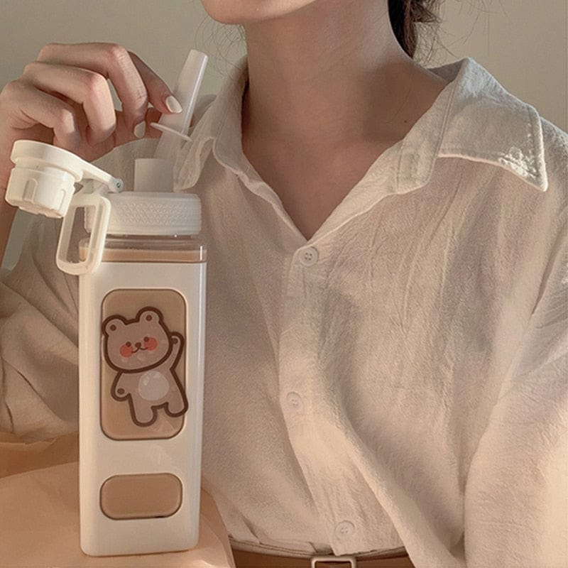 900ml Kawaii Bear Water Bottle With Straw Bottle The Kawaii Shoppu