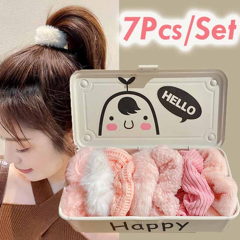 7Pcs Soft Plush Velvet Hair Scrunchies Set Hair Accessories by The Kawaii Shoppu | The Kawaii Shoppu
