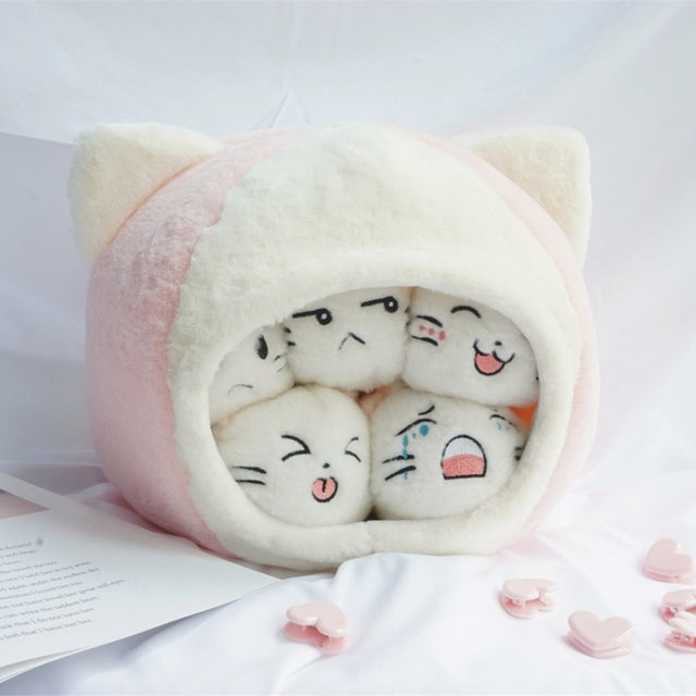 9 Pcs Emoji Kittens Pudding Plushies & Bed Soft Toy by The Kawaii Shoppu | The Kawaii Shoppu