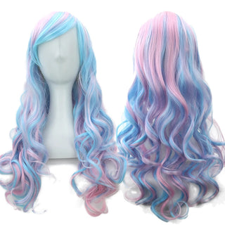Ombre Rainbow Cosplay Wig with Bangs – Long Curly Synthetic Costume Wig
