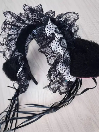 Cat Ear Ruffle Lace Headband with Ribbon and Bell -  Kawaii Cosplay