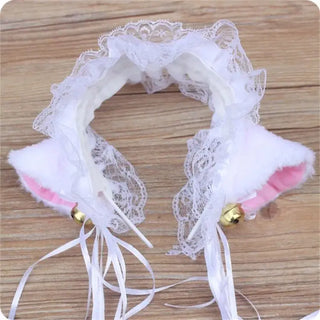 Cat Ear Ruffle Lace Headband with Ribbon and Bell -  Kawaii Cosplay
