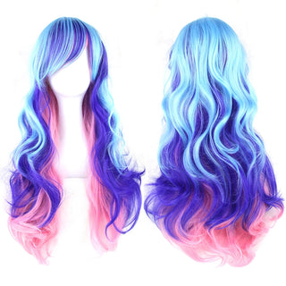 Ombre Rainbow Cosplay Wig with Bangs – Long Curly Synthetic Costume Wig