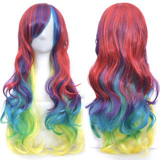 Ombre Rainbow Cosplay Wig with Bangs – Long Curly Synthetic Costume Wig