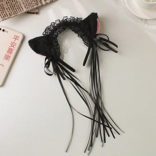 Cat Ear Ruffle Lace Headband with Ribbon and Bell -  Kawaii Cosplay
